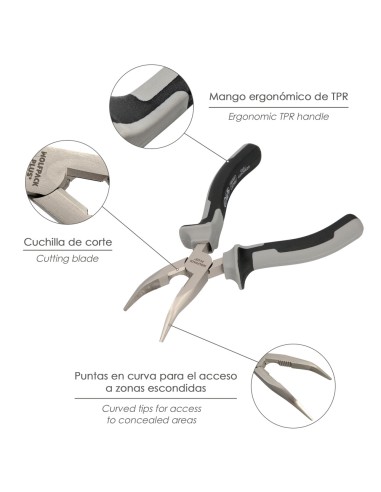 Alicates Boca Curva 150 mm. Acero Cromo Vanadio DIN-ISO 5745 Alicates Punta Curva, Alicates Boca Curva Larga,