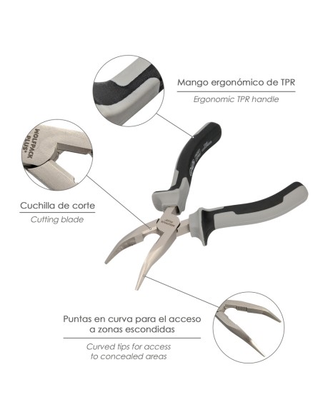 Alicates Boca Curva 150 mm. Acero Cromo Vanadio DIN-ISO 5745 Alicates Punta Curva, Alicates Boca Curva Larga,