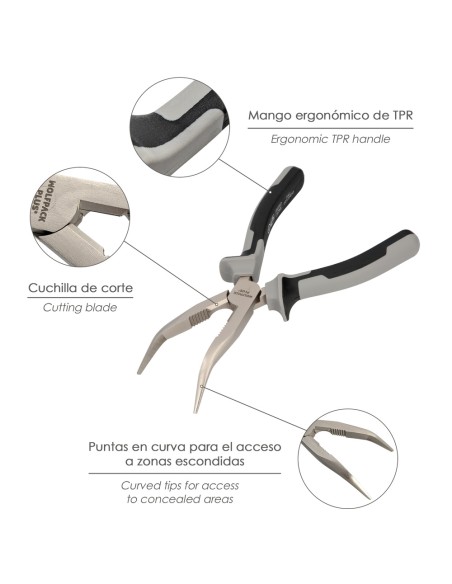 Alicates Boca Curva 200 mm. Acero Cromo Vanadio DIN-ISO 5745 Alicates Punta Curva, Alicates Boca Curva Larga,