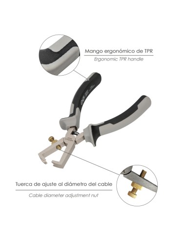 Pelacables 175 mm. acero Cromo Vanadio DIN-ISO 8979 Corta Cables, Pelador Cables, Cortador De Cables.