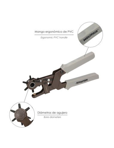 Sacabocados Estrella Industrial 225 mm. Agujeros de Ø 2,0 a 4.5 mm. Alicates Agujeros, Perforador Cuero, Alicates Cinturones,