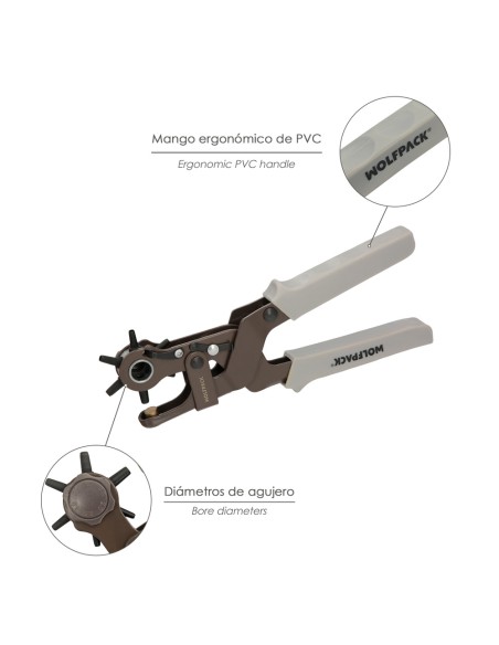 Sacabocados Estrella Industrial 225 mm. Agujeros de Ø 2,0 a 4.5 mm. Alicates Agujeros, Perforador Cuero, Alicates Cinturones,