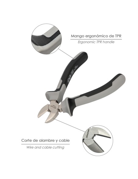 Alicates Corte Diagonal 175 mm. Acero Cromo Vanadio DIN-ISO 5749 Pelacables, Corta Cables, Pelador Cables