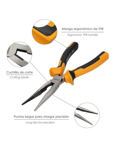 Alicates Boca Recta 200 mm. Acero DIN 5745 Alicates Punta Recta, Alicates Boca Recta Larga,