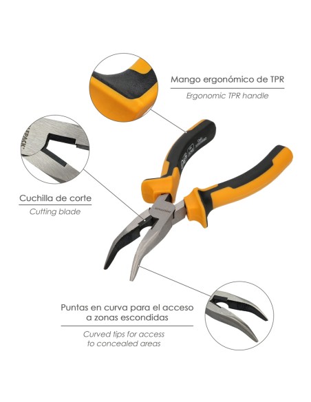 Alicates Boca Curva 150 mm. Acero DIN 5745 Alicates Punta Curva, Alicates Boca Curva Larga,