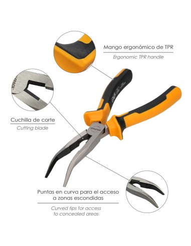 Alicates Boca Curva 200 mm. Acero DIN 5745 Alicates Punta Curva, Alicates Boca Curva Larga,