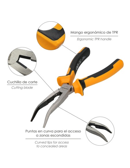 Alicates Boca Curva 200 mm. Acero DIN 5745 Alicates Punta Curva, Alicates Boca Curva Larga,