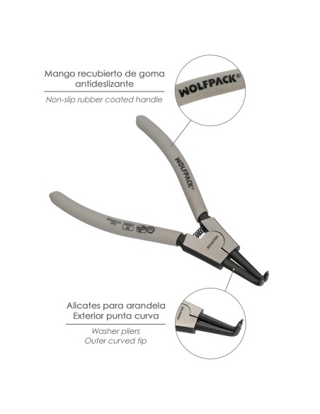 Alicates Arandelas Exteriores Curvo 175 mm. Acero Din 5254. Anillos De Presion, Anillos De Retención, Arandelas Circlips