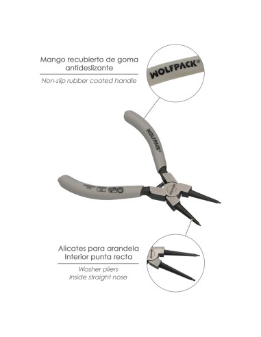 Alicates Arandelas Interiores Recto 125 mm. Acero Din 5256. Anillos De Presion, Anillos De Retención, Arandelas Circlips