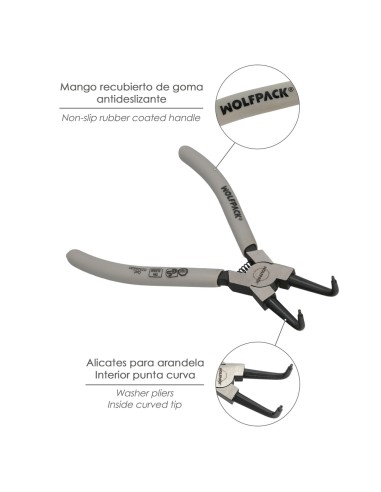 Alicates Arandelas Interiores Curvo 175 mm. Acero Din 5256. Anillos De Presion, Anillos De Retención, Arandelas Circlips