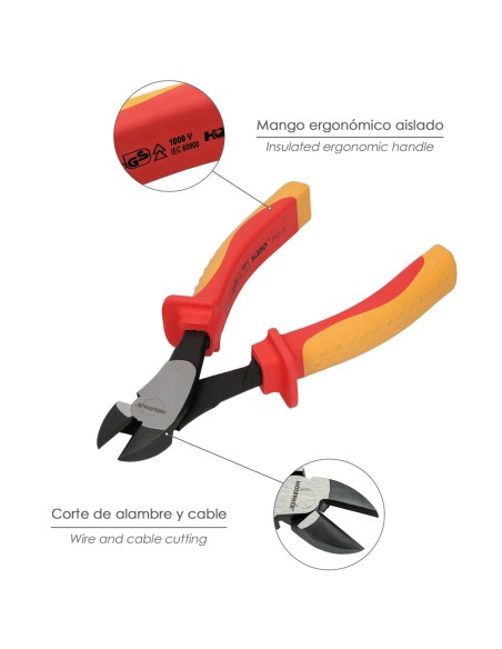 Alicates Corte Diagonal 180 mm. Mangos Aislados Acero Cromo Vanadio Pelacables, Corta Cables, Pelador Cables