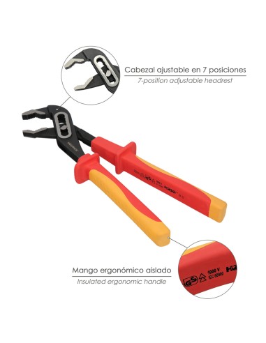 Tenaza Abertura Multiple 240 mm. Mangos Aislados Acero Cromo Vanadio, Tenazas Electricista, Tenazas Abertura Multiple