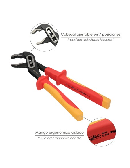Tenaza Abertura Multiple 240 mm. Mangos Aislados Acero Cromo Vanadio, Tenazas Electricista, Tenazas Abertura Multiple