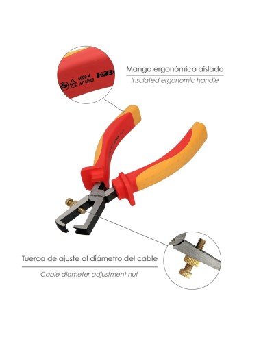 Alicates Pelacables 150 mm. Mangos Aislados Acero Cromo Vanadio Pelacables, Corta Cables, Pelador Cables