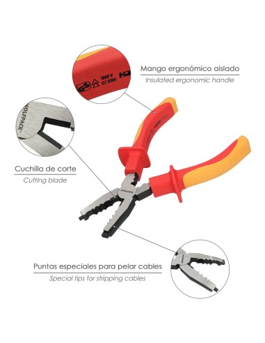 Alicates Pelacables Multifunción 150 mm. Mangos Aislados Acero Cromo Vanadio Pelacables, Corta Cables, Pelador Cables