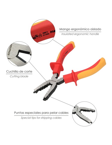 Alicates Pelacables Multifunción 150 mm. Mangos Aislados Acero Cromo Vanadio Pelacables, Corta Cables, Pelador Cables