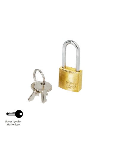 Candado Laton Arco Largo 20 mm. Arco Endurecido. Candado Maletas, Candado Taquillas, Candado Puertas