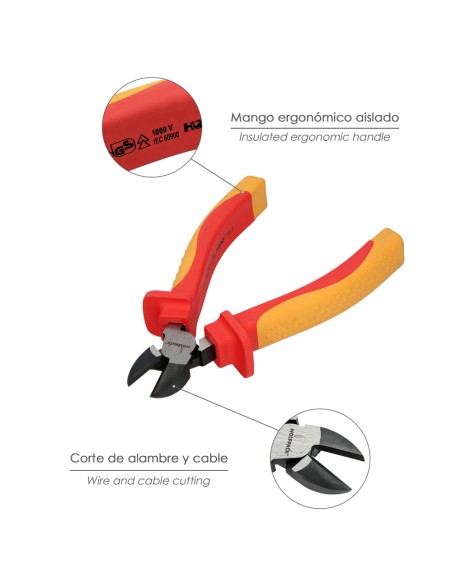 Alicates Corte Diagonal 150 mm. Mangos Aislados Acero Cromo Vanadio Pelacables, Corta Cables, Pelador Cables