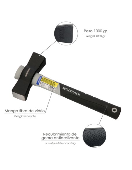 Maceta Mango Fibra Vidrio Mango Fibra Vidrio Con Empuñadura Antideslizante. 1000 Gramos 28 cm.