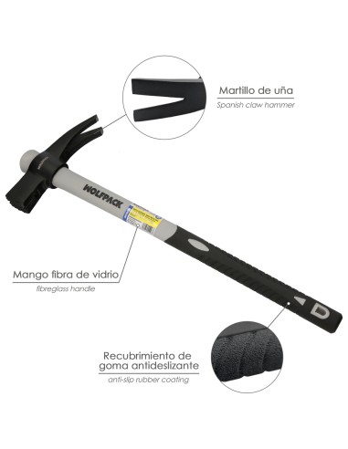 Martillo Encofrador Magentico Fibra Vidrio Mango Fibra Vidrio Con Empuñadura Antideslizante. 700 Gramos 50 cm.