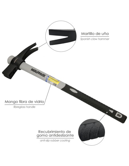 Martillo Encofrador Magentico Fibra Vidrio Mango Fibra Vidrio Con Empuñadura Antideslizante. 700 Gramos 50 cm.