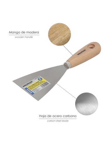 Espatula Mango Madera Hoja Acero 80 mm. Espatula Yeso, Espatula Pintor, Espatula Masillas, Espatula Pladur, etc.
