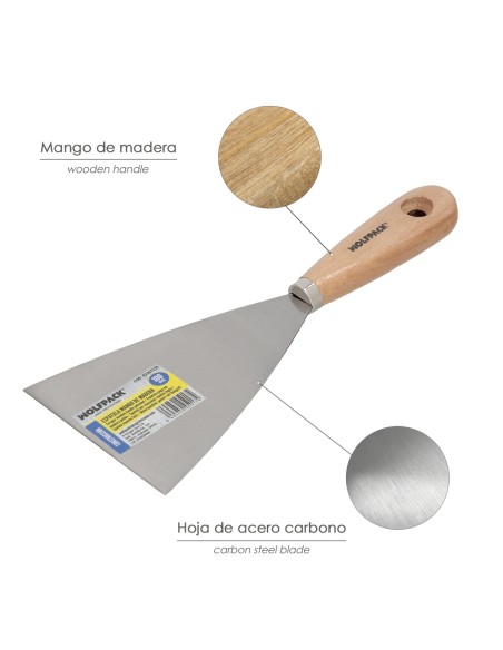 Espatula Mango Madera Hoja Acero 100 mm. Espatula Yeso, Espatula Pintor, Espatula Masillas, Espatula Pladur, etc.