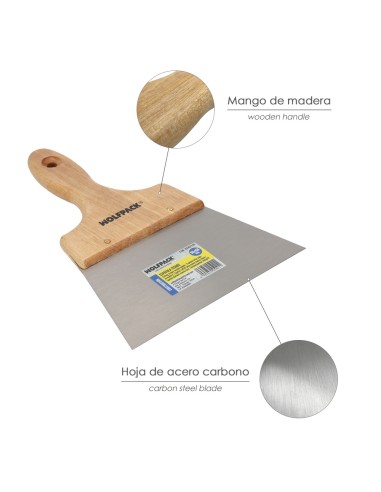 Espatula Techos Mango Madera Hoja Acero 90 x 160 mm. Espatula Yeso, Espatula Pintor, Espatula Masillas, Espatula Pladur, etc.