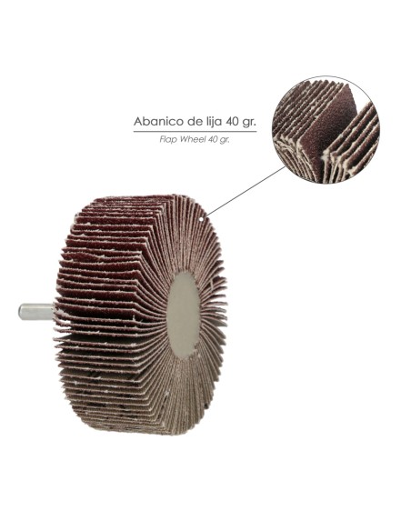 Abanico Lija Grano 40 Medida Ø 80 x 40 mm. Disco Abrasivo Laminas, Ruedas Mil Hojas, Ruedas Abrasivas,Lijado,Desbaste,Pulir