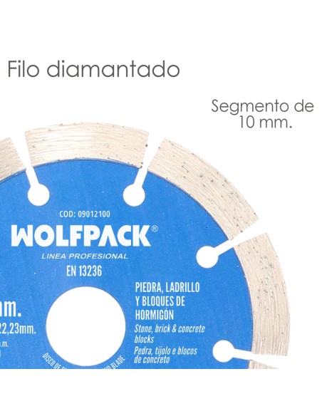 Disco Diamante Ø 115 mm. Piedra, Ladrillo, Refractarios, Bloques de Hormigon. Segmento Diamantado 10 mm.