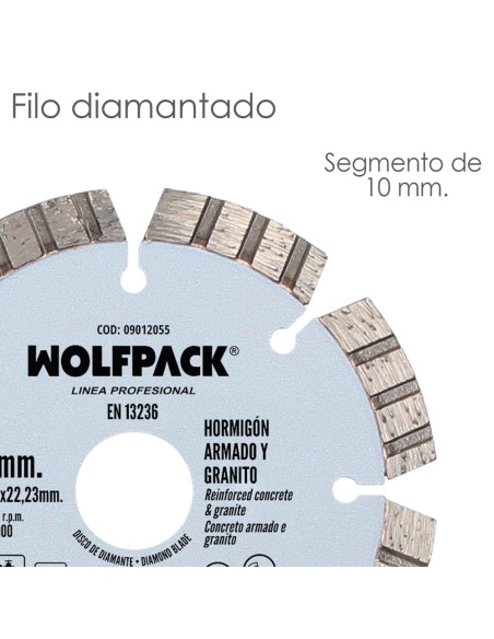 Disco Diamante Hormigon Armado / Granito Ø 115 mm. Segmento Diamantado 10 mm.