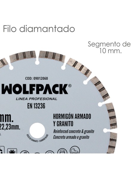 Disco Diamante Hormigon Armado / Granito Ø 230 mm. Segmento Diamantado 10 mm.