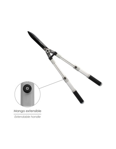 Tijera Podar Setos 2 Manos Aluminio Telescopicas, Hojas Acero Antiadherente, Mango TPR, Ajuste Corte,