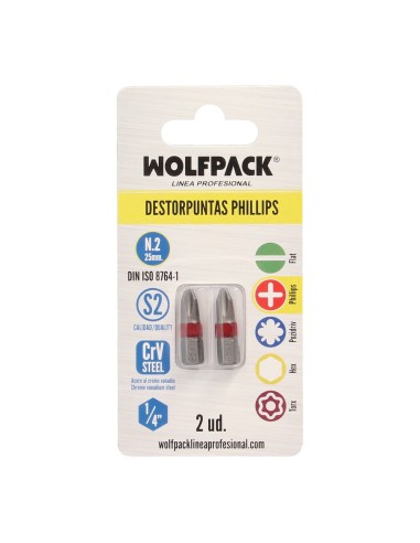 Puntas Largas Destornillador Phillips Nº 2 (2 Piezas). Acero S2 al Cromo Vanadio. Puntas Hexagonales, Destorpuntas,