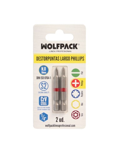 Puntas Largas Destornillador Phillips Nº 0 (2 Piezas). Acero S2 al Cromo Vanadio. Puntas Hexagonales, Destorpuntas,