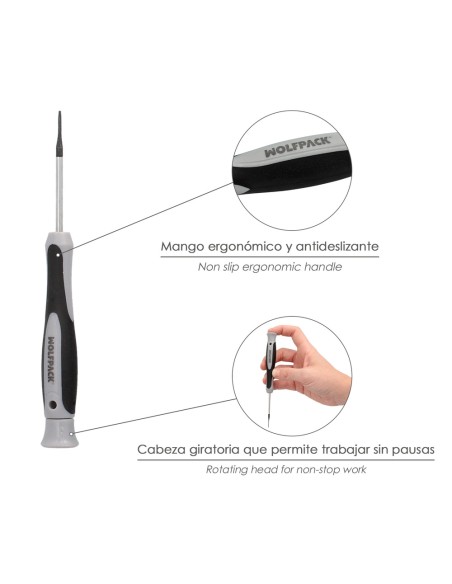 Juego Destornilladores de Precision Plus 6 Piezas, Puntas Imantadas, Acero al Cromo Vanadio, Cabezal Giratorio