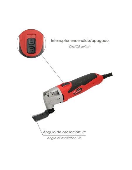 Herramienta Multifuncion Oscilante 300 Watt. Con Accesorios 23.000 R.P.M. Variador Velocidad, Cambio Rapido Hoja, Cortar, Lijar
