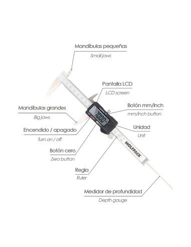 Calibre Digital Acero Inoxidable 150 mm. Pie de Rey, Paquimetro. Pantalla LCD, Boton de Bloqueo