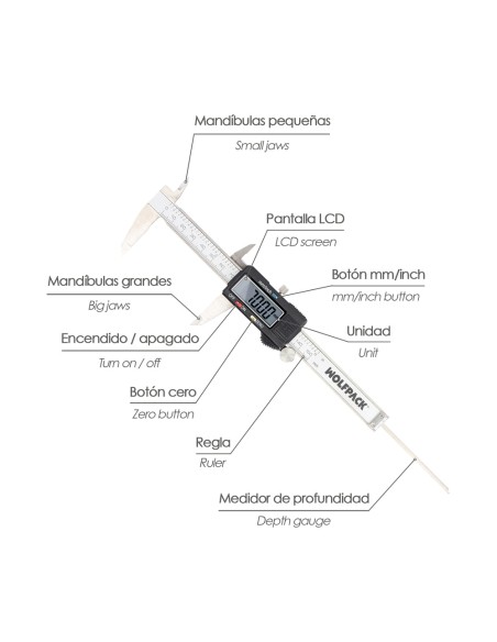 Calibre Digital Acero Inoxidable 150 mm. Pie de Rey, Paquimetro. Pantalla LCD, Boton de Bloqueo