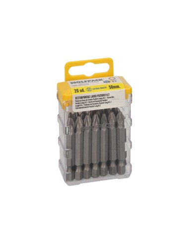Puntas Largas Destornillador Pozidriv Nº 2 (20 Piezas). Acero S2 al Cromo Vanadio. Puntas Hexagonales, Destorpuntas,