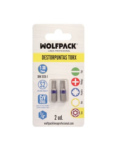 Puntas Destornillador Torx 30 Inviolable (2 Piezas). Acero S2 al Cromo Vanadio. Puntas Hexagonales, Destorpuntas,