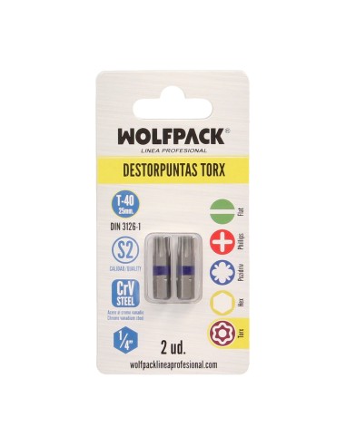 Puntas Destornillador Torx 40 Inviolable (2 Piezas). Acero S2 al Cromo Vanadio. Puntas Hexagonales, Destorpuntas,