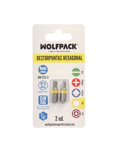 Puntas Destornillador Hexagonal 4,0 mm. (2 Piezas). Acero S2 al Cromo Vanadio. Puntas Hexagonales, Destorpuntas,
