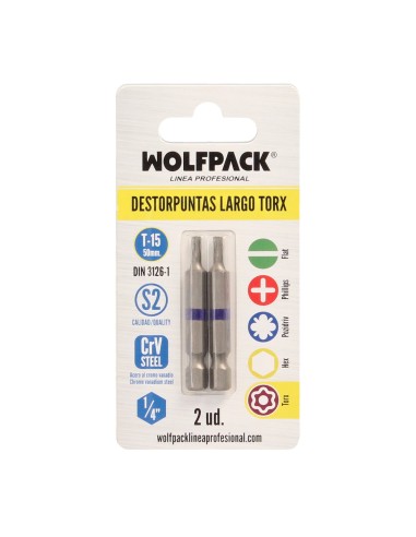 Puntas Largas Destornillador Torx T15 (2 Piezas). Acero S2 al Cromo Vanadio. Puntas Hexagonales, Destorpuntas,