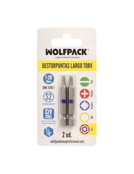 Puntas Largas Destornillador Torx T20 (2 Piezas). Acero S2 al Cromo Vanadio. Puntas Hexagonales, Destorpuntas,