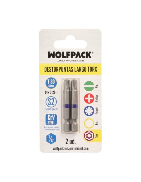 Puntas Largas Destornillador Torx T30 (2 Piezas). Acero S2 al Cromo Vanadio. Puntas Hexagonales, Destorpuntas,