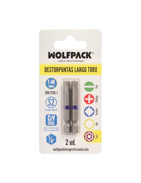 Puntas Largas Destornillador Torx T40 (2 Piezas). Acero S2 al Cromo Vanadio. Puntas Hexagonales, Destorpuntas,
