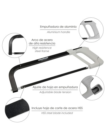 Arco Sierra Acero Con Empuñadura de Aluminio Angulo Corte Ajustable. Corta Acero, Aluminio, Madera, Plastico, Cobre