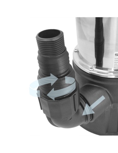 Bomba Aguas Sucias Sumergible Inoxidable 1.300 W. 25.000 lts/hora, Profundidad 7 Mts, Elevación 11 mts. Particulas max. Ø 38 mm.