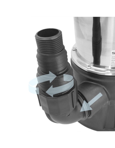 Bomba Aguas Sucias Sumergible Inoxidable 1.300 W. 25.000 lts/hora, Profundidad 7 Mts, Elevación 11 mts. Particulas max. Ø 38 mm.